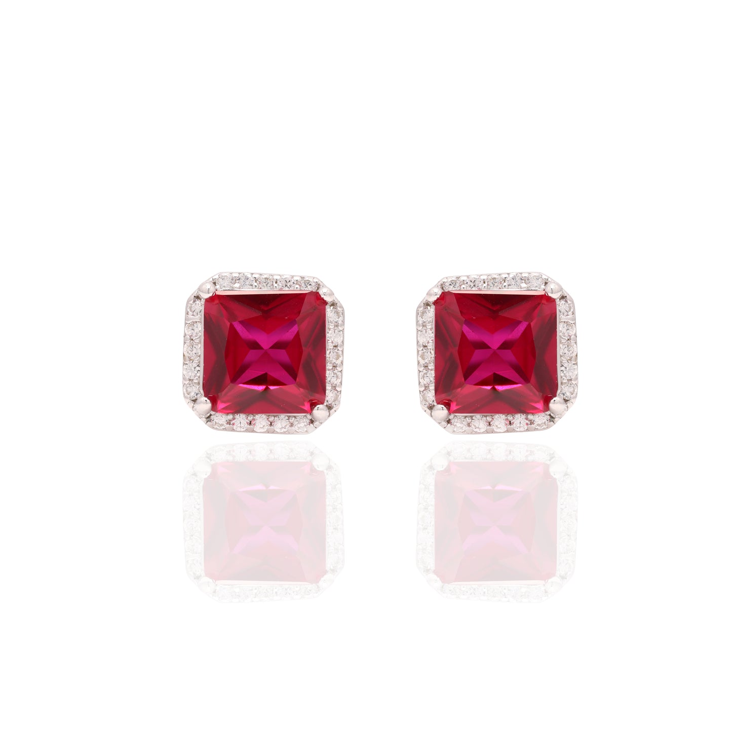 Pigeon Blood Ruby and Diamond Mirana Studs on Pure 925 Silver