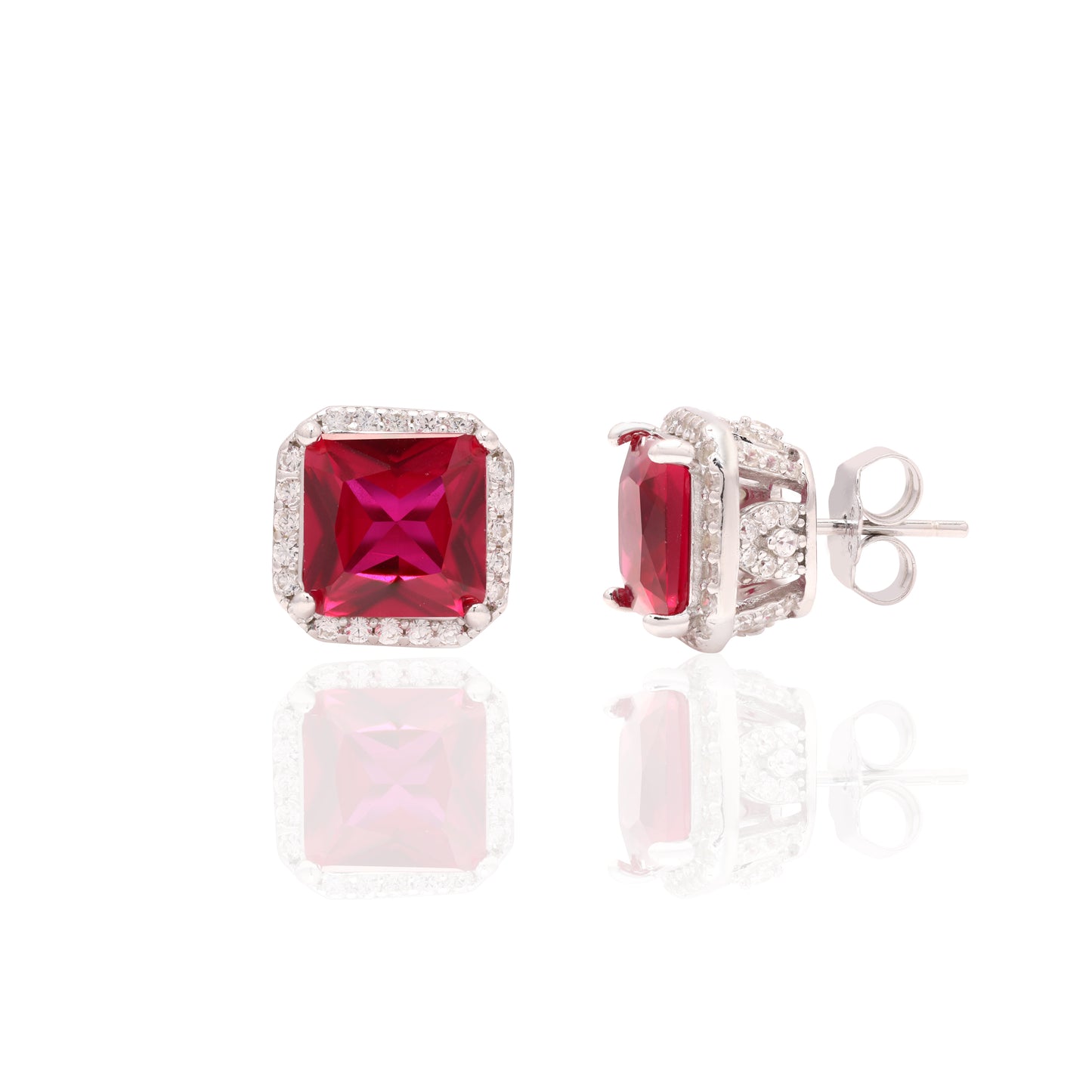 Pigeon Blood Ruby and Diamond Mirana Studs on Pure 925 Silver