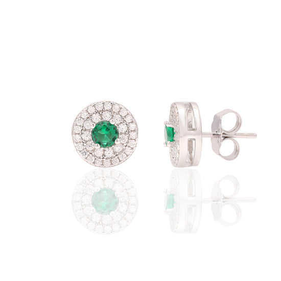 American Diamond Studded Green Emerald Georgina Studs with Centre Green Emerald on Pure 925 Silver.