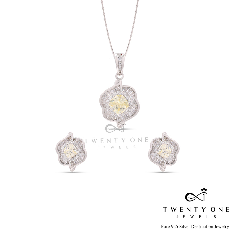 Pure 925 Silver Yellow Diamond Chelsea Pendant Set