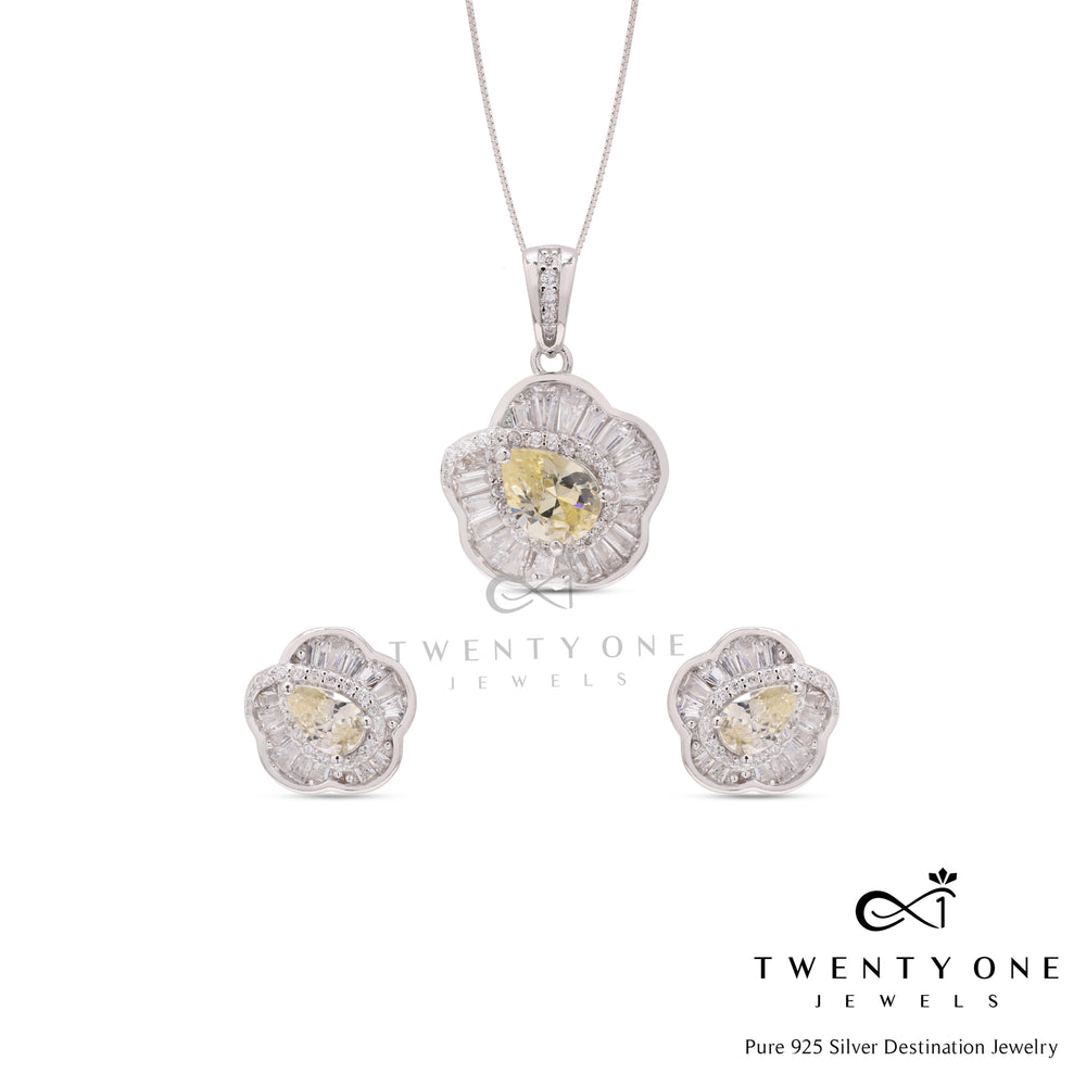 Pure 925 Silver Yellow Diamond Aurora Pendant Set