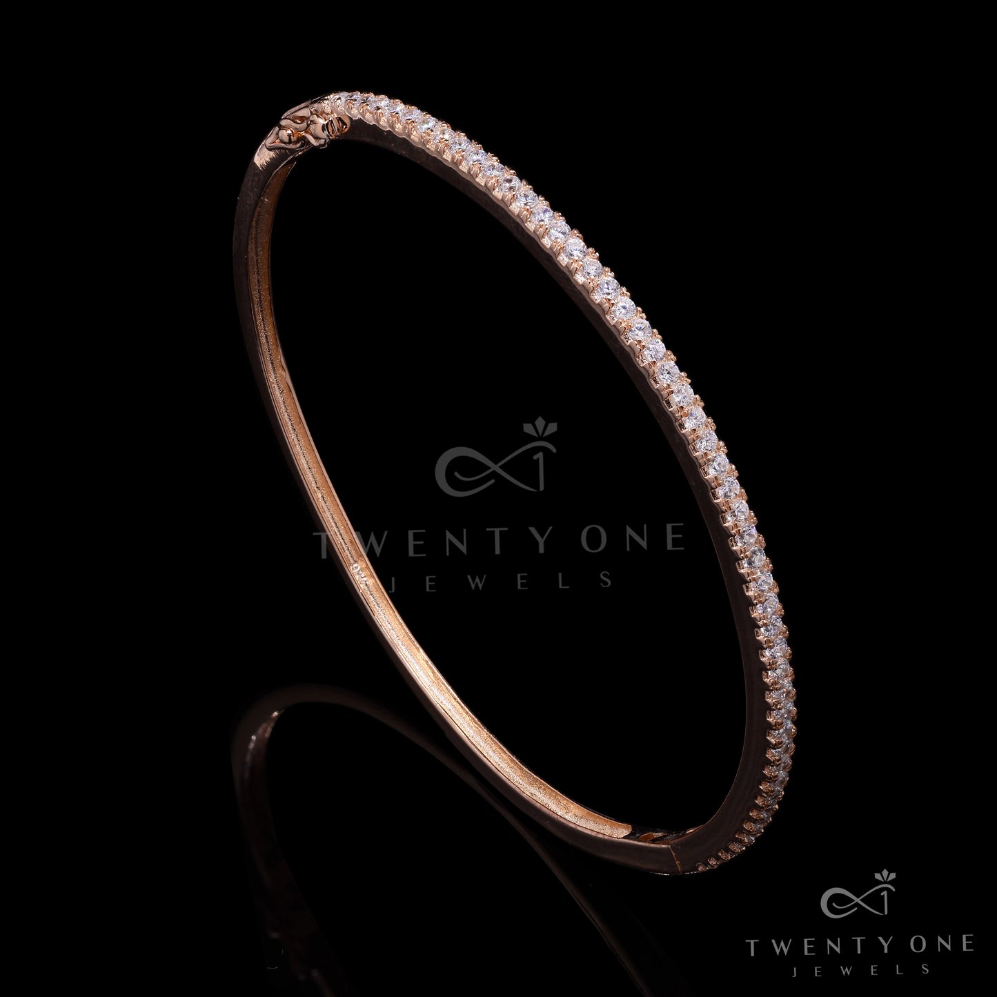 Rose Gold Finish Diamond Studded Single Line Openable Bracelet