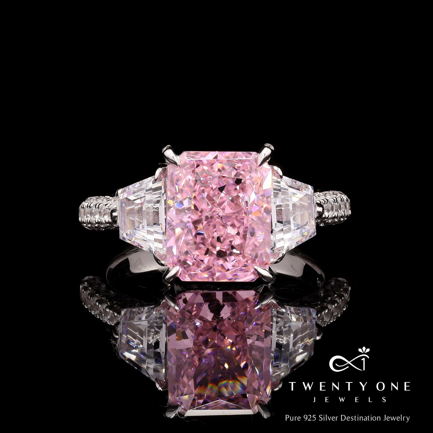 5 Carat Premium Pink Emerald Cut Diamond Dazzle Ring on Pure 925 Silver