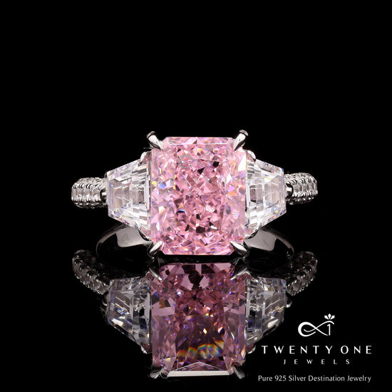5 Carat Premium Pink Emerald Cut Diamond Dazzle Ring on Pure 925 Silver