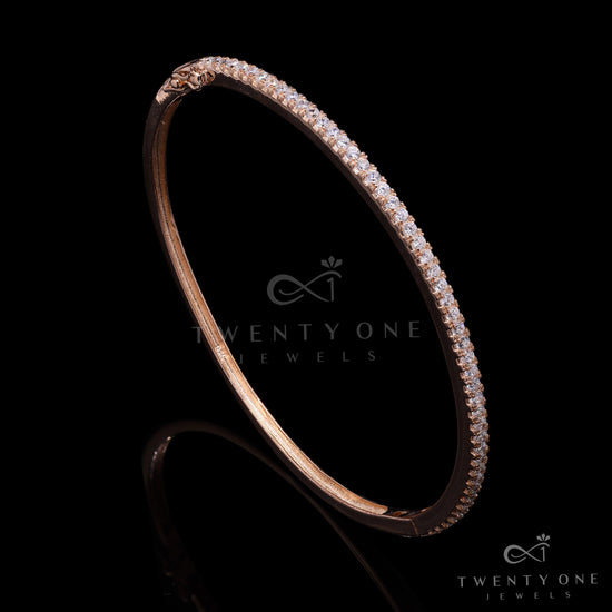 Rose Gold Finish Diamond Studded Single Line Openable Bracelet