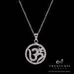 Om Pendant and Chain with Diamond Border on Pure 925 Silver