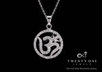 Om Pendant and Chain with Diamond Border on Pure 925 Silver