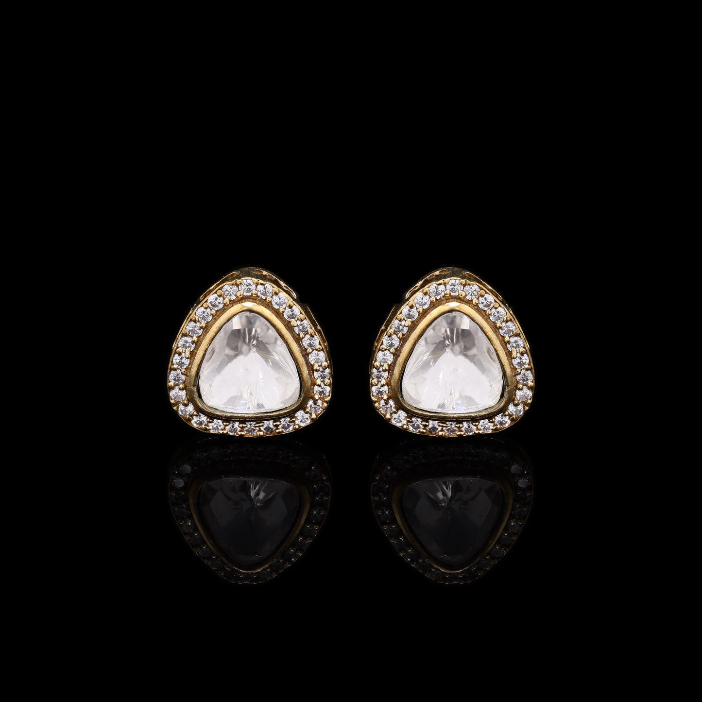 Victorian Gold Finish Trillion Polki Mens Cuff Link Pair Success