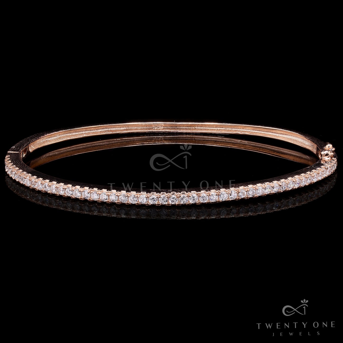 Rose Gold Finish Diamond Studded Single Line Openable Bracelet