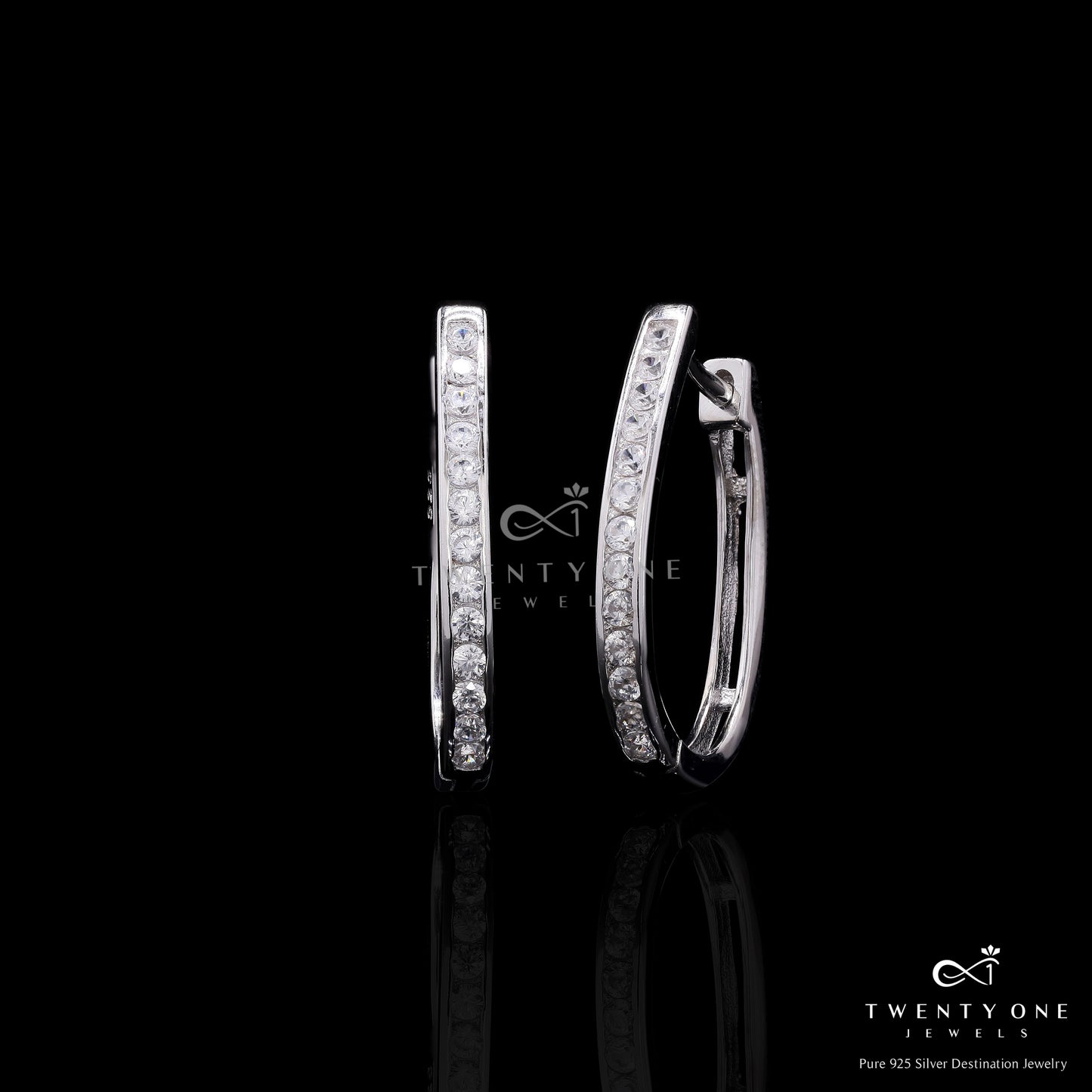 Premium Classic Oval American Diamond Tabita Hoops on Pure 925 Silver