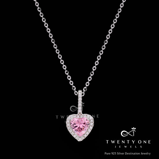 Valentines Exclusive 1.5 Carat Pink Heart Solitaire Missy Pendant with Chain on Pure 925 Silver.