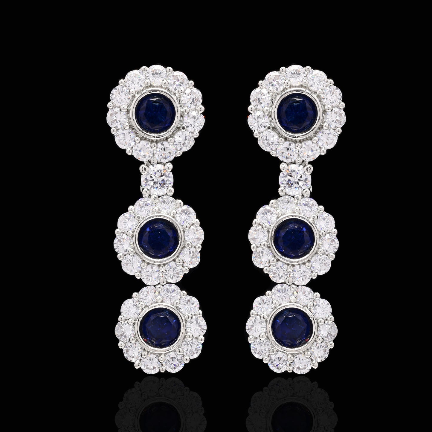 TOJ Everyday - Blue Sapphire and Diamond Premium Party Choker Necklace Set with Earrings