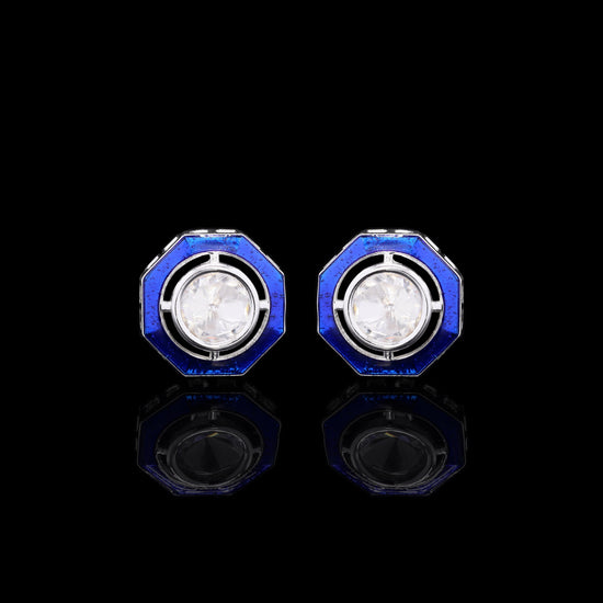 Glazed Blue Enamel Bezel Setting Polki Mens Cuff Link Pair