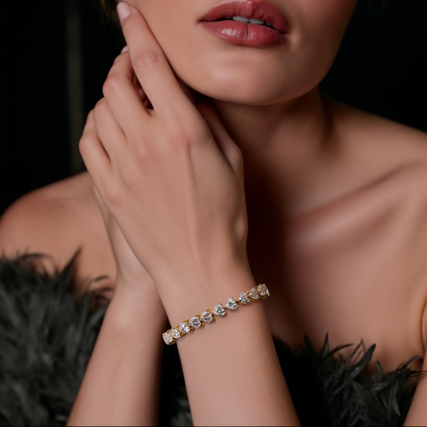 Premium Heart Solitaire 18k Gold Finish Bracelet on Pure 925 Silver
