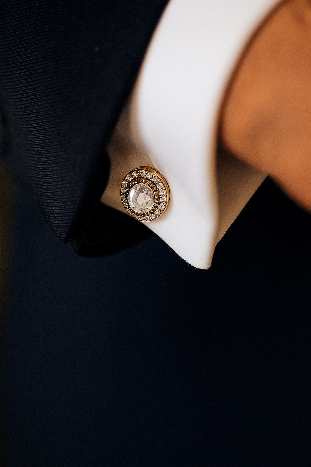 Oval Polki Classic Gold Finish Mens Cufflink Pair