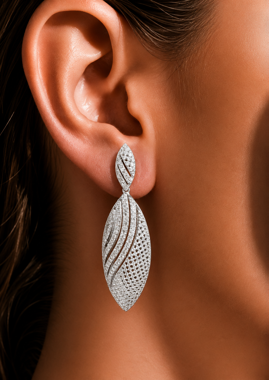 Era Long Cocktail Earrings on Pure 925 Silver