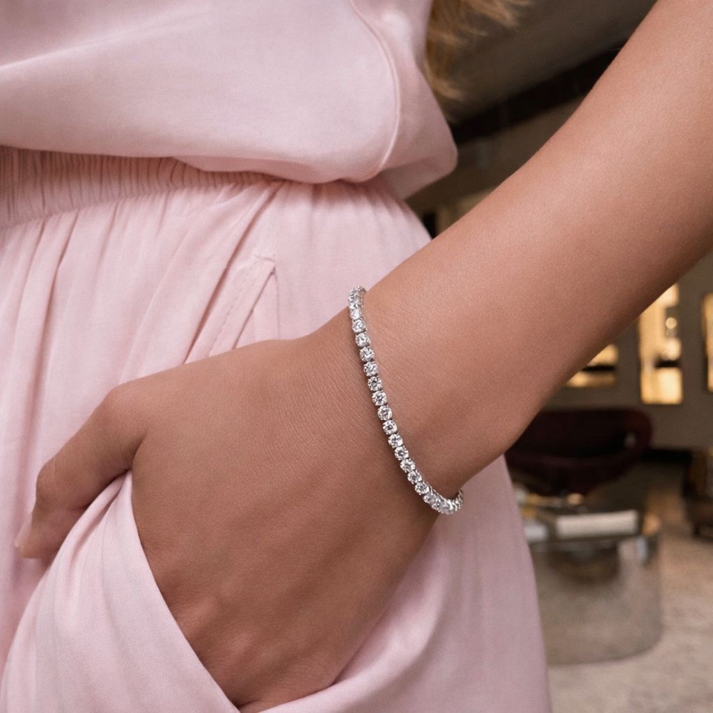 TOJ Everyday - 10 Pointer American Diamond Solitaire Classic Anti Tarnish Tennis Bracelet