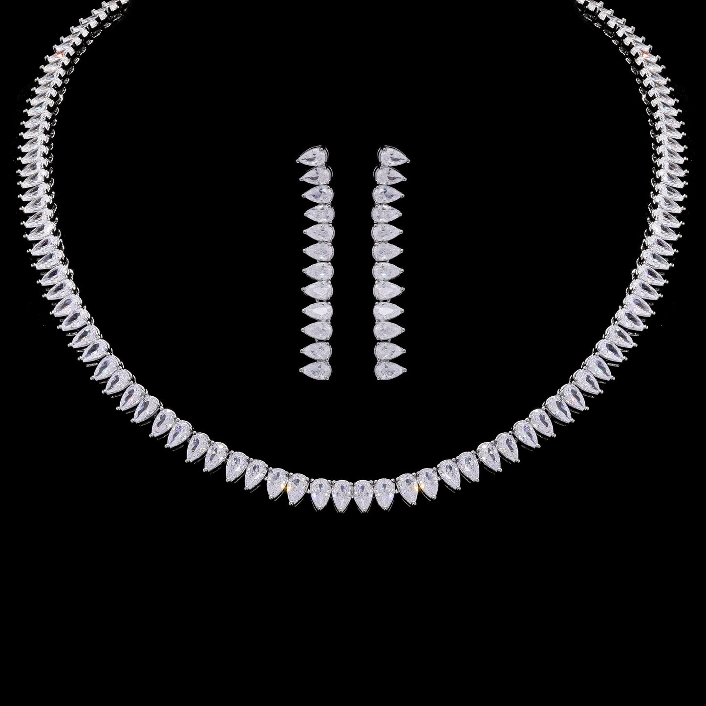 TOJ Everyday - Premium 50 Pointer Drop Solitaire Marky Necklace Set with Earrings