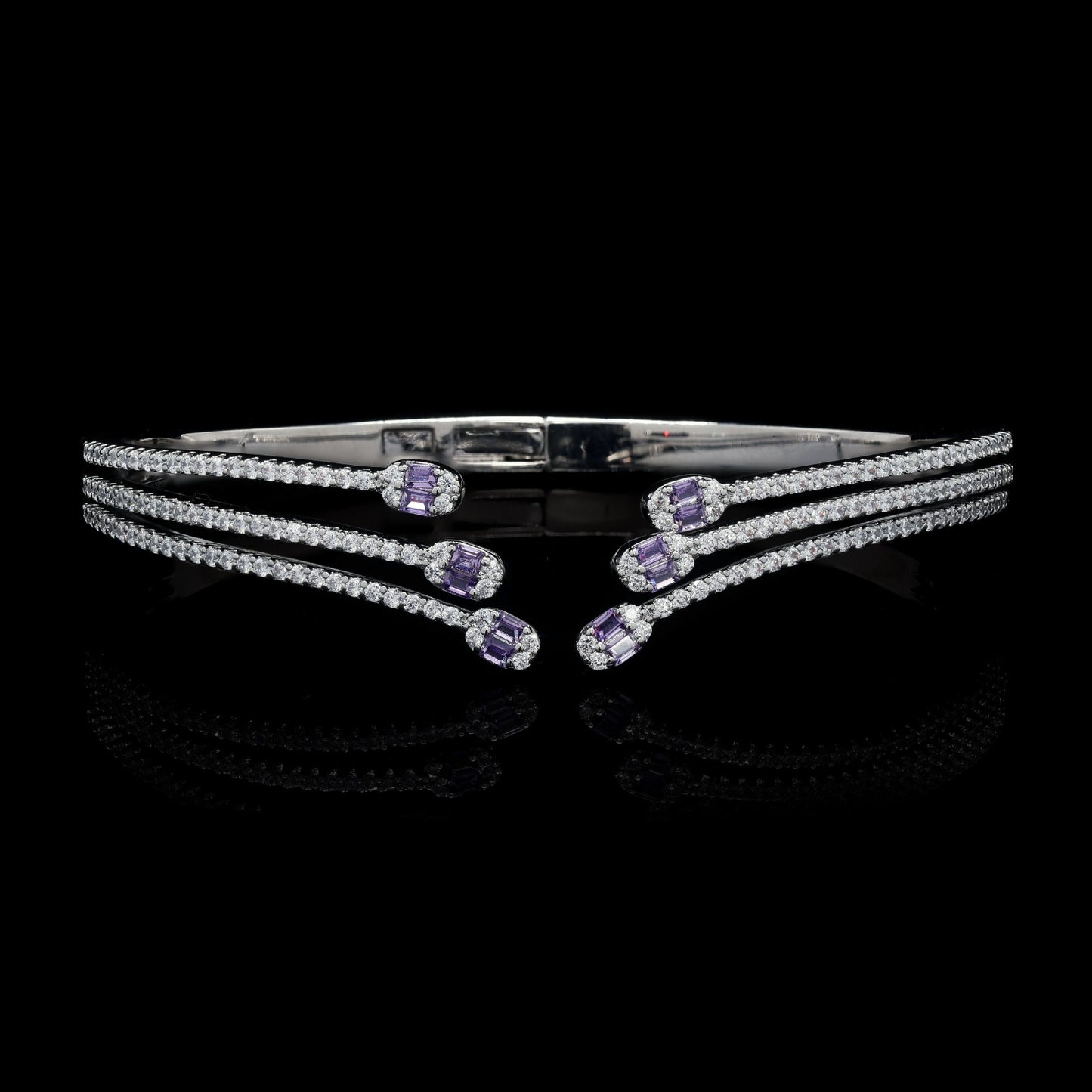 TOJ Everyday - Premium American Diamond Three Line Front Open Bracelet with Hydro Amethyst Detailing