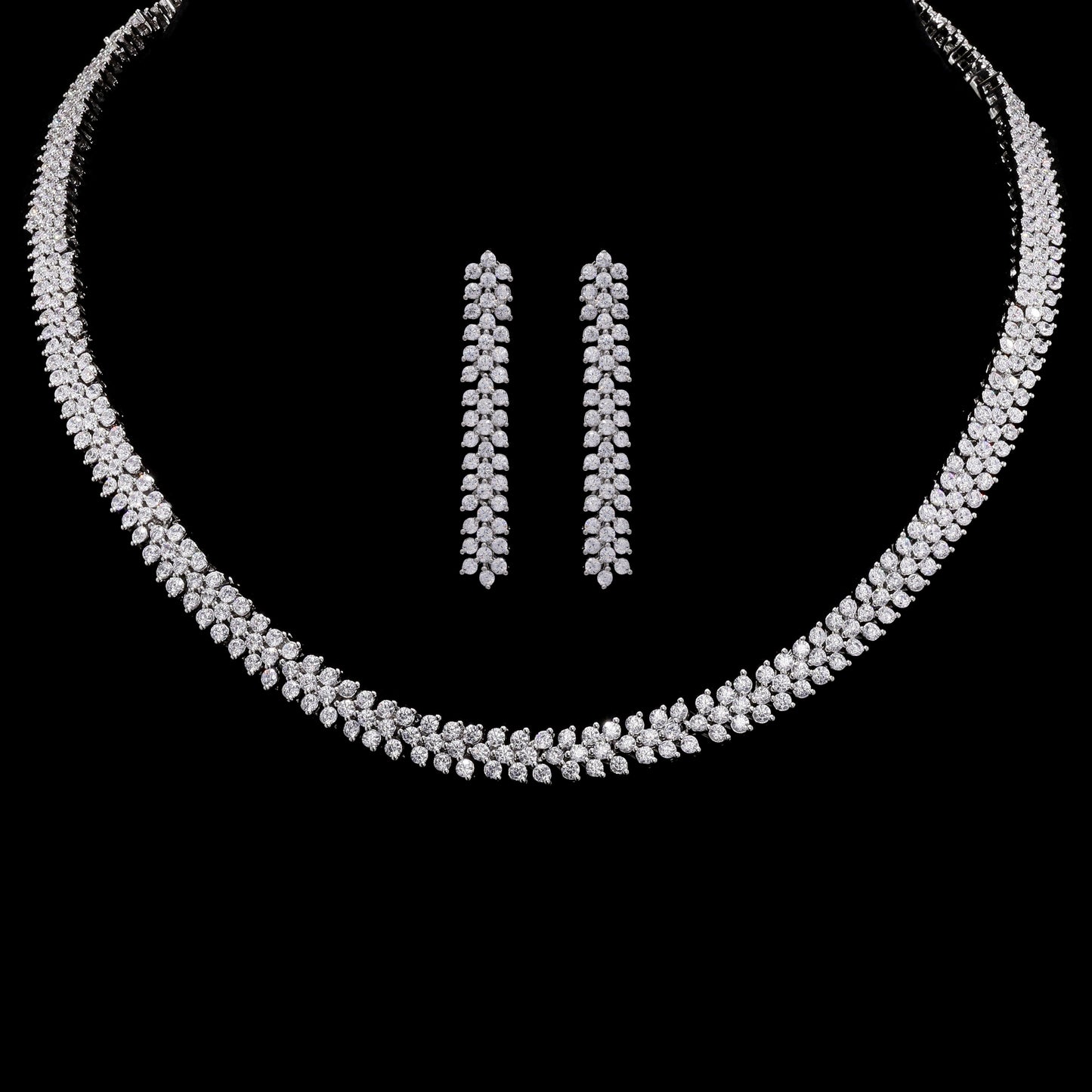 TOJ Everyday - Three Line Mini Classic Solitaire Nyssa Necklace Set with Earrings