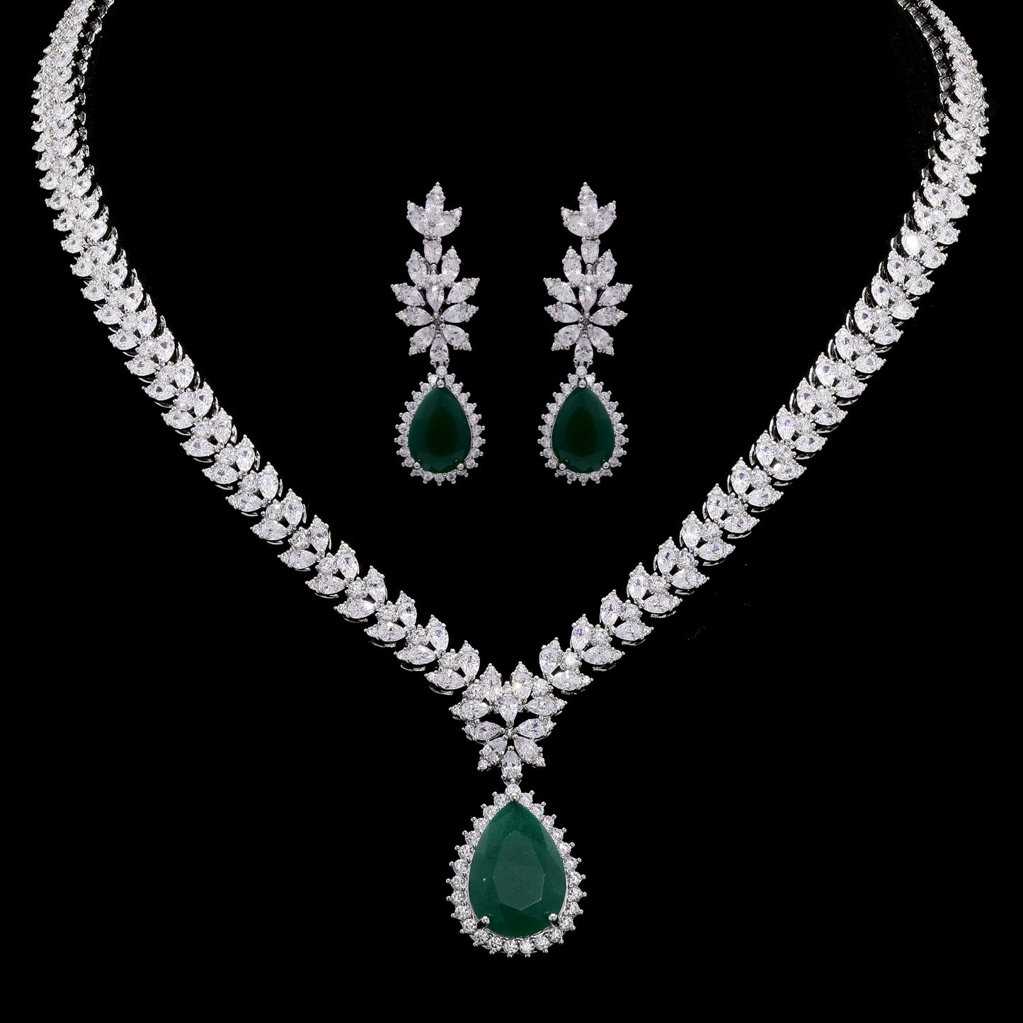 TOJ Everyday - Premium Emerald and Marquise Diamond Beyonce Necklace Set with Earrings