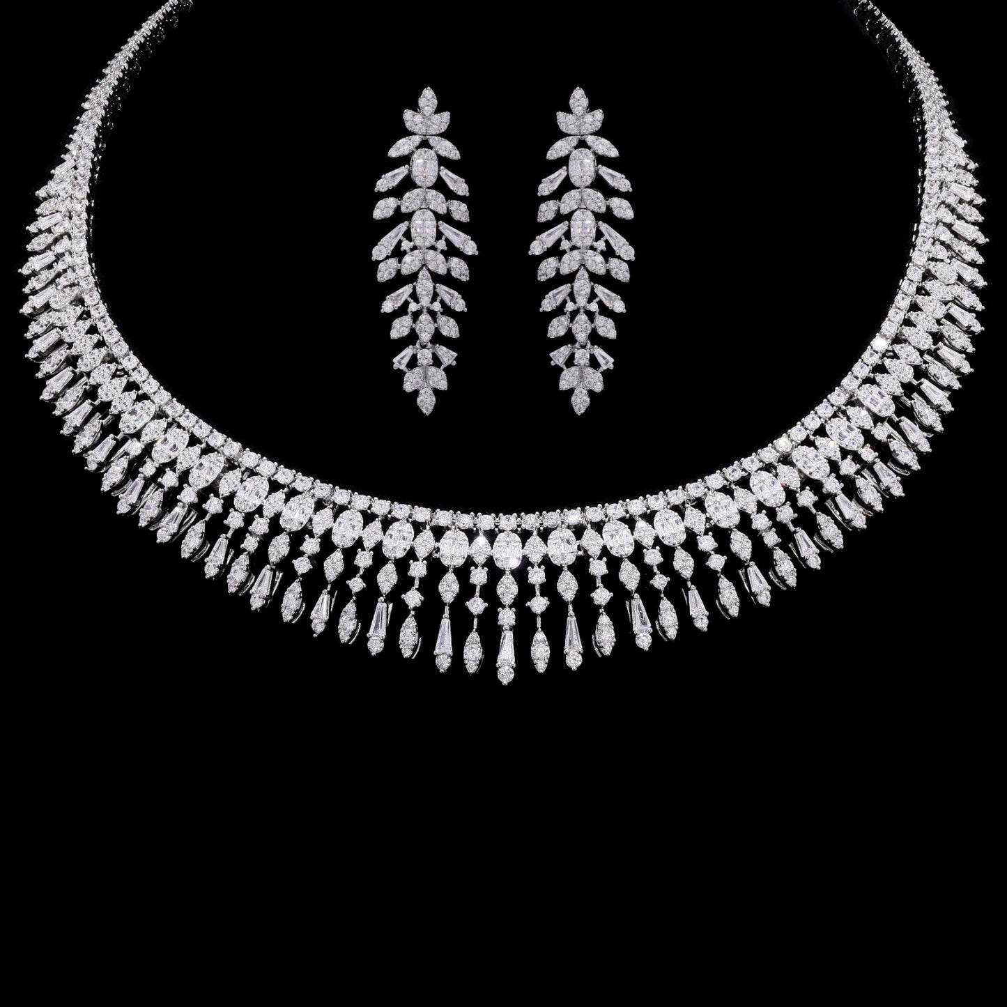 TOJ Everyday - Premium Solitaire Pointer and Octa Setting Yuvi Bridal Necklace Set with Earrings