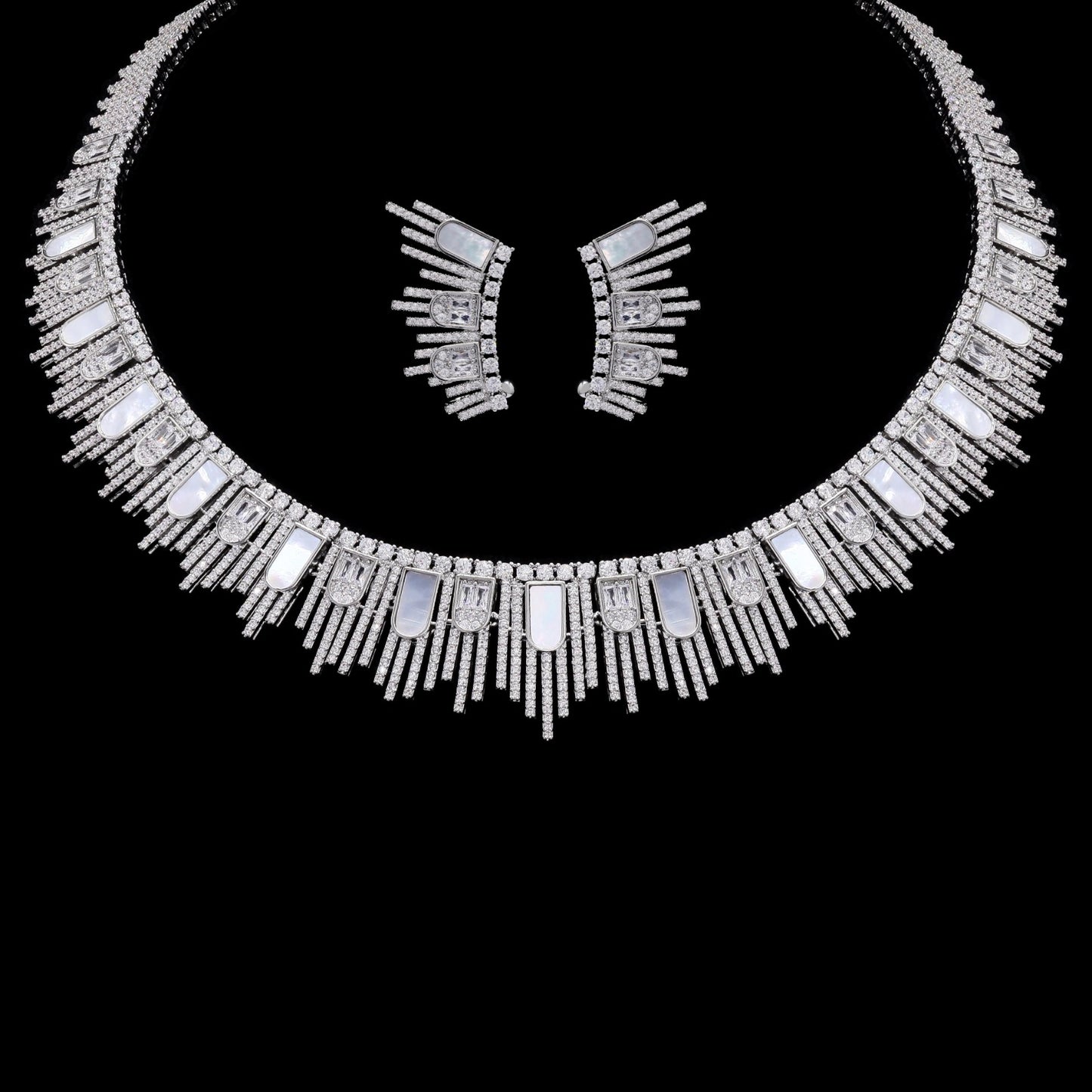 TOJ Everyday - Premium Mother of Pearl and American Diamond Jonita Cocktail Necklace Set with Earrings