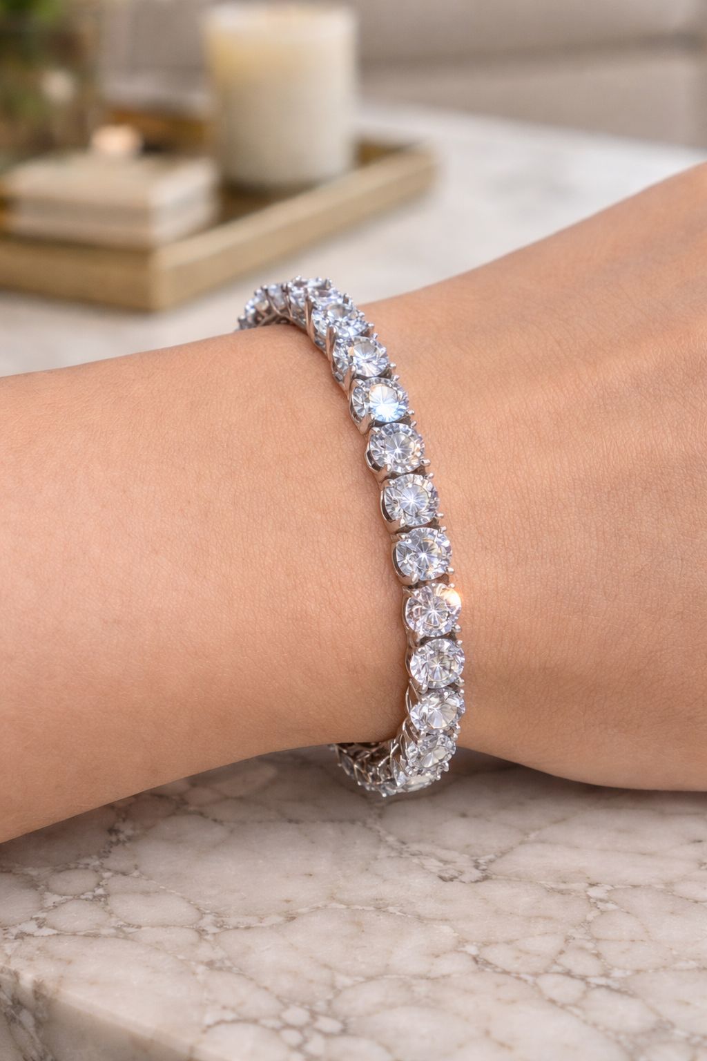 TOJ Everyday - 50 Pointer American Diamond Solitaire Classic Anti Tarnish Tennis Bracelet
