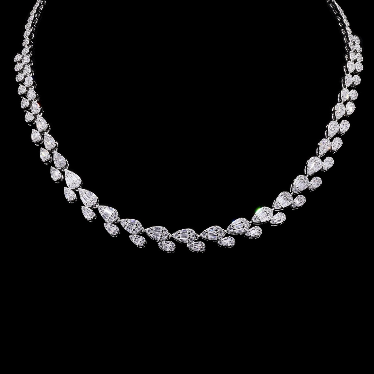 TOJ Everyday - Premium Drop Shaped Octa Pressure Setting Necklace Set with Earrings.