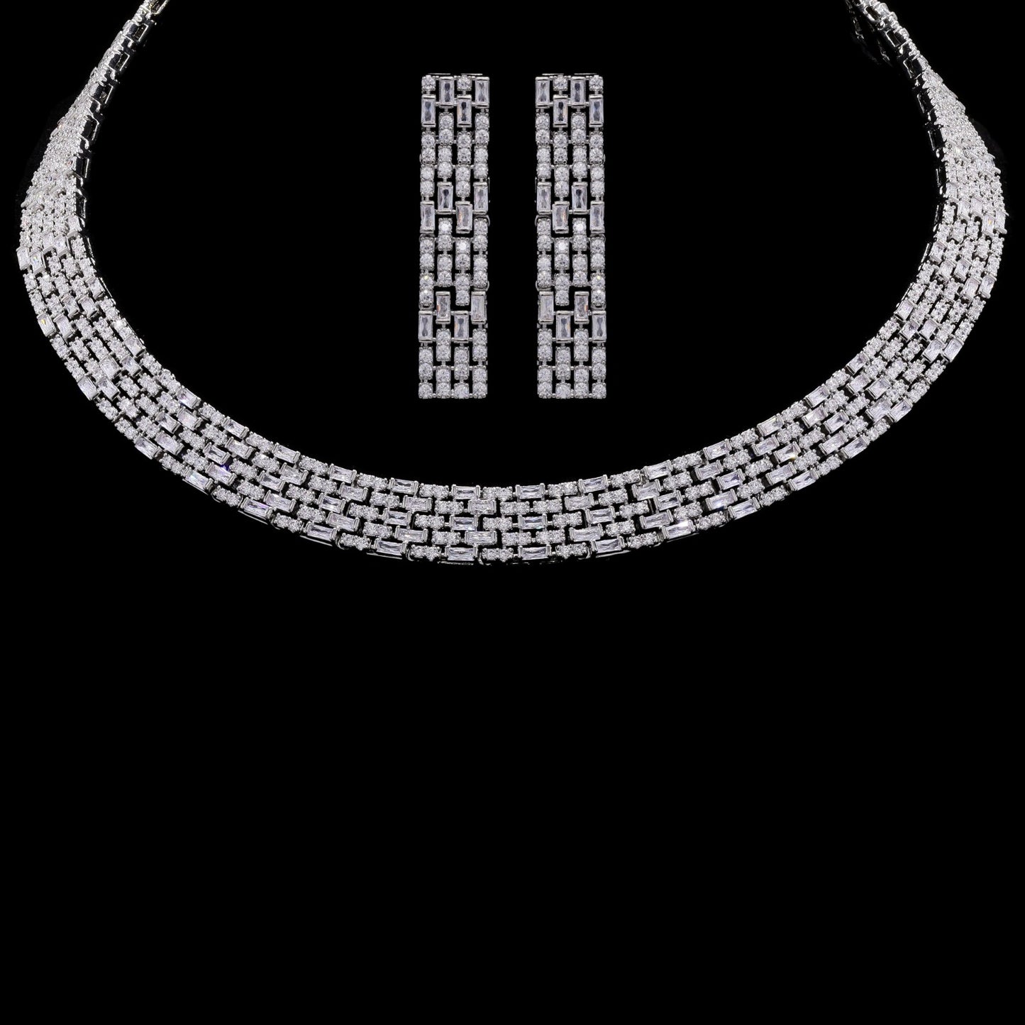 Premium TOJ Everyday - Italian Baguette Setting Helina Festive Necklace Set with Earrings