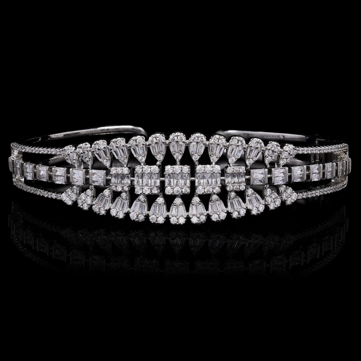 TOJ Everyday - Premium American Diamond Baguette Pressure Setting Bridal Sia Openable Kada Bracelet