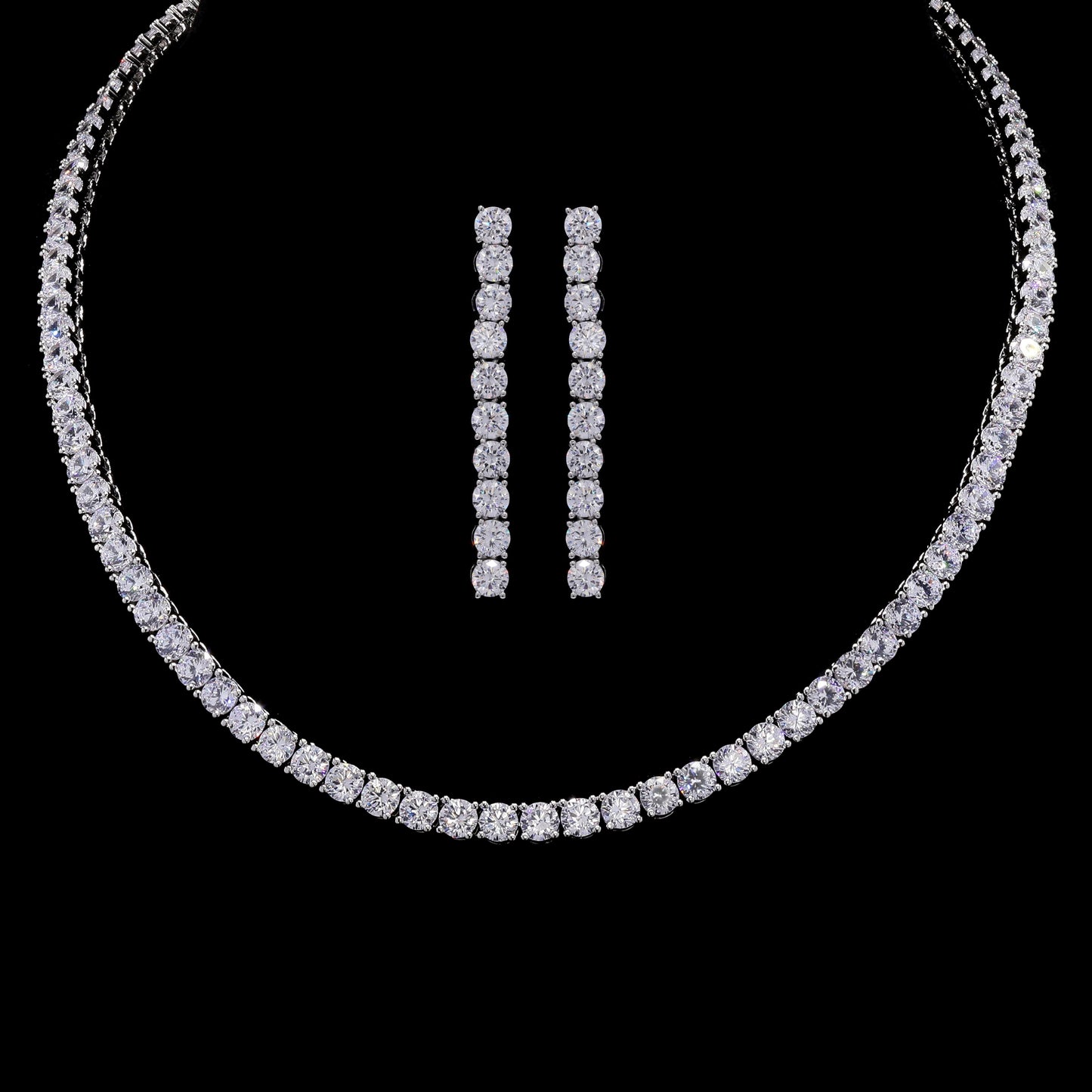 TOJ Everyday - Classic Pointer Solitaire Single Line Necklace Set with Earrings