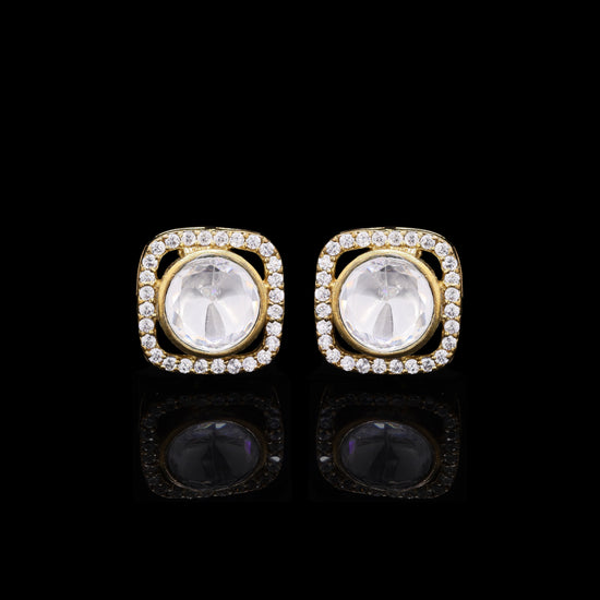 Gold Finish Square Halo Polki Cuff Link Pair for Men
