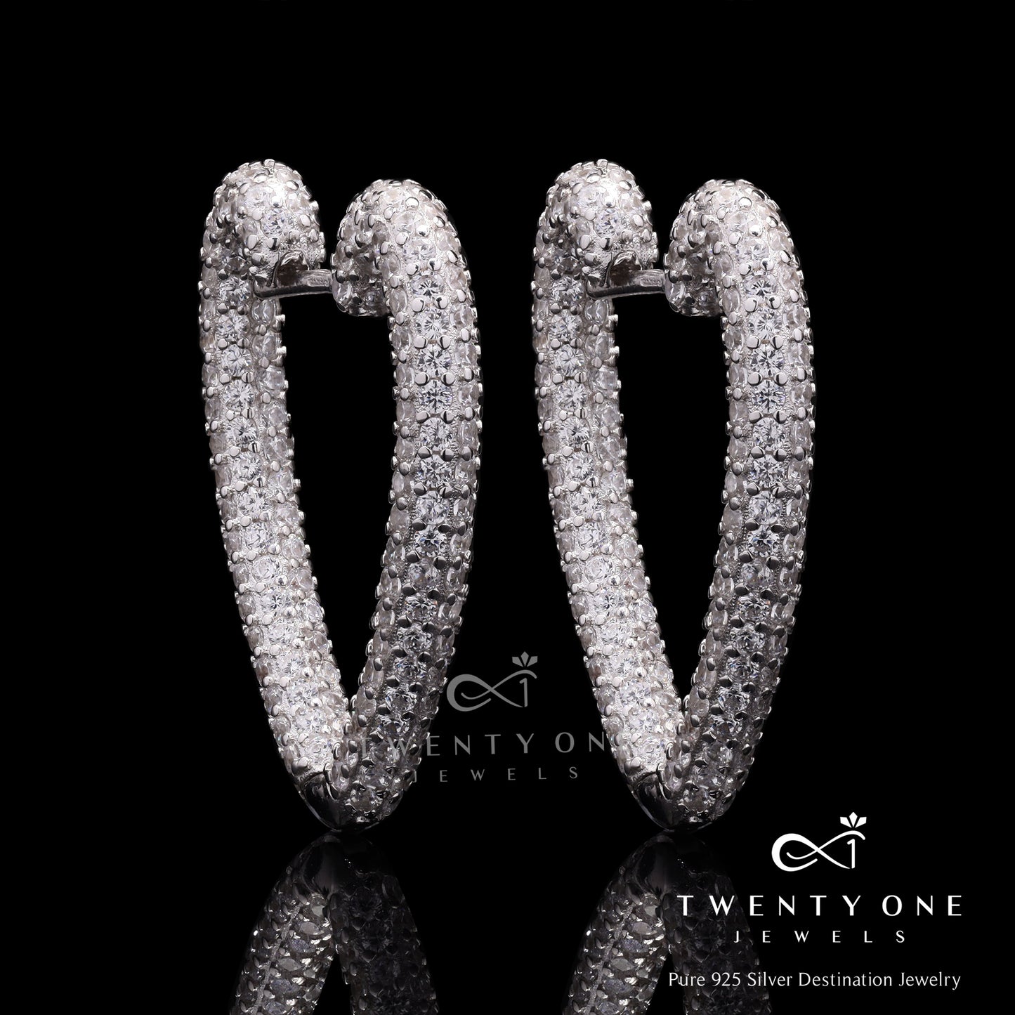 Chunky American Diamond Micro Setting Heart Earrings on Pure 925 Silver