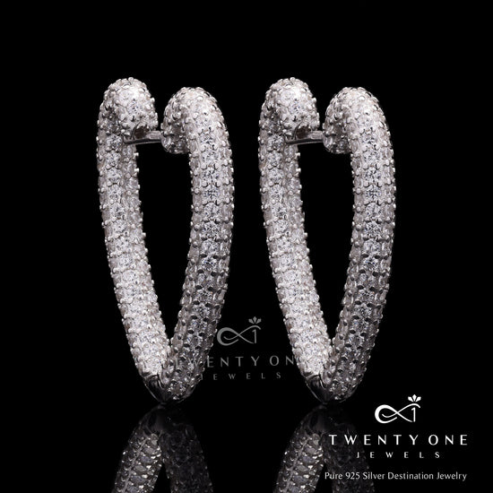 Chunky American Diamond Micro Setting Heart Earrings on Pure 925 Silver