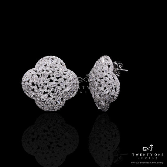 Premium Taper and and Baguette Diamond Clovia Stud Earrings on Pure 925 Silver