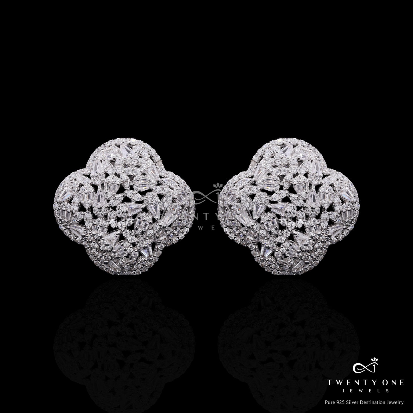 Premium Taper and and Baguette Diamond Clovia Stud Earrings on Pure 925 Silver
