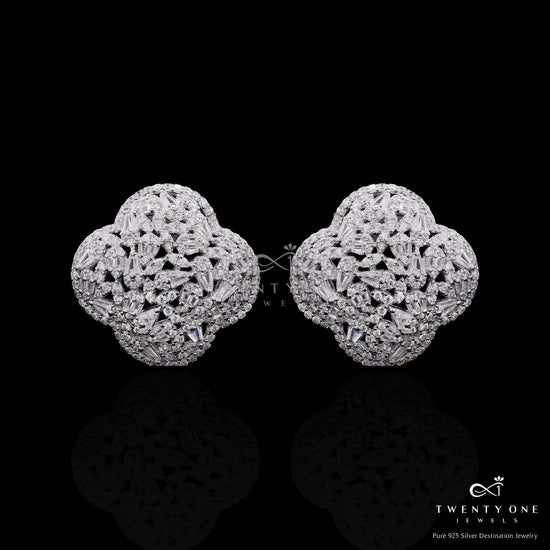 Premium Taper and and Baguette Diamond Clovia Stud Earrings on Pure 925 Silver