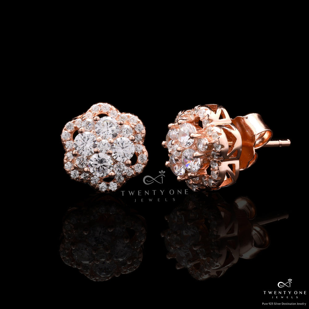 Rose Gold Floral Petal Adeley Studs On 925 Silver