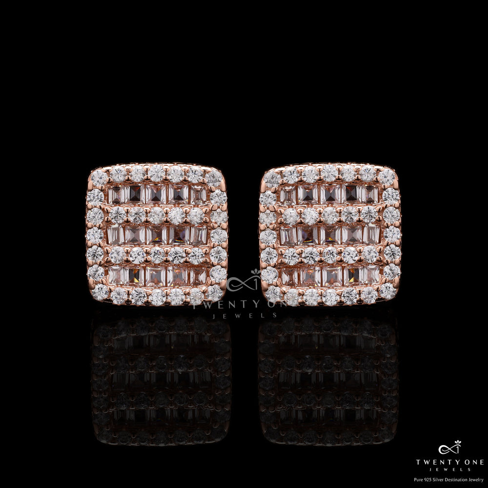 Rose Gold Alyona Studs with Diamond Baguette on 925 Silver