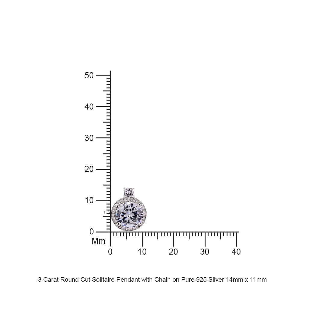 3 Carat Round Cut Solitaire Pendant with Chain on Pure 925 Silver