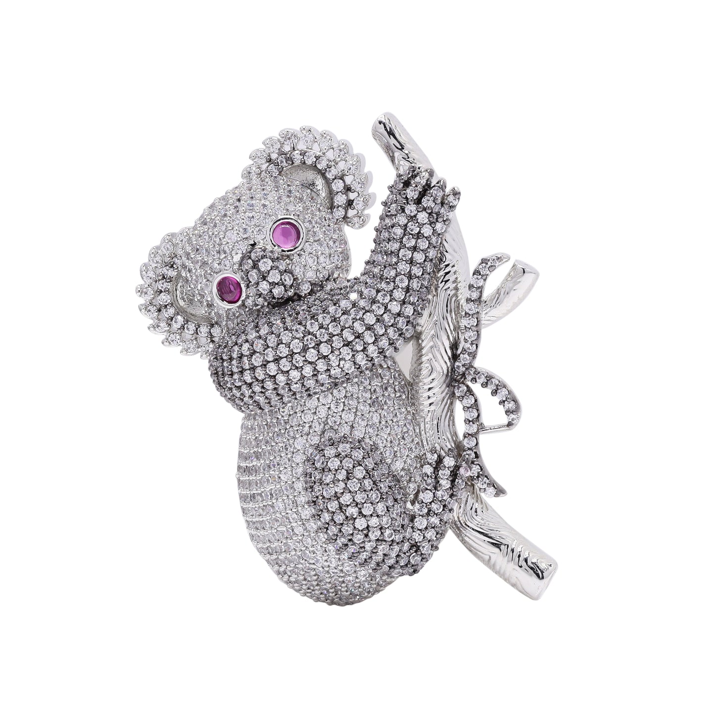 TOJ Everyday - Micro Setting Diamond Studded Koala Bear Unisex Statement Brooch for Men and Women with Ruby Dt