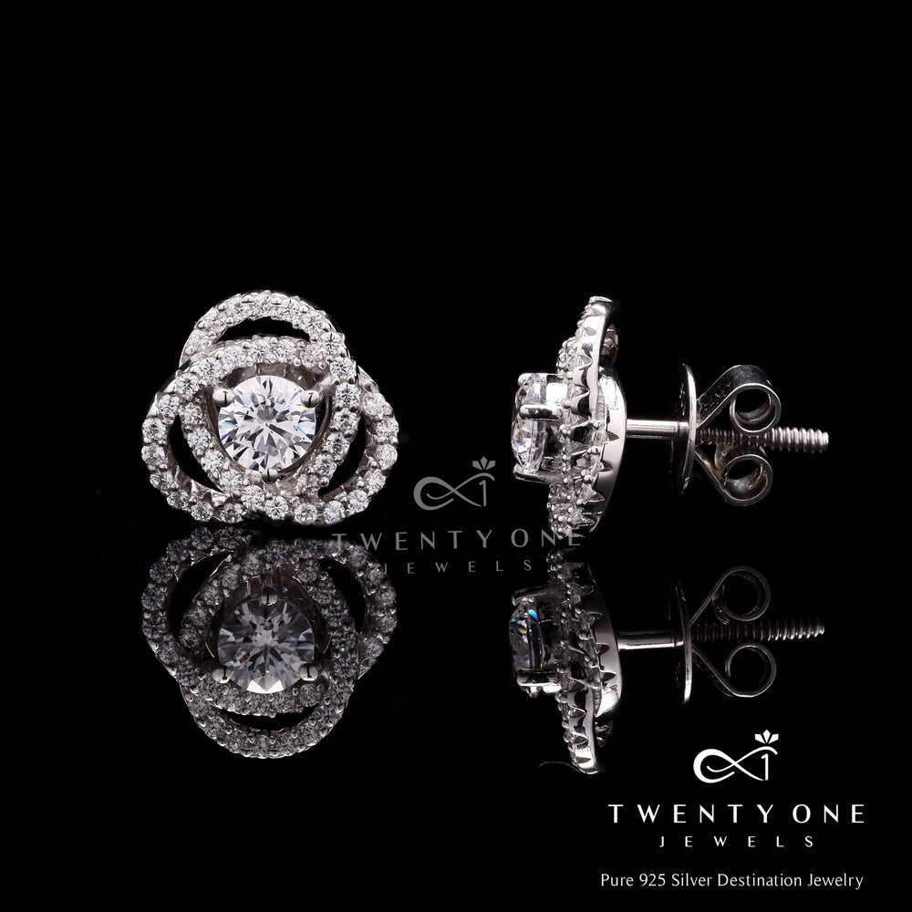 Intertwined Cluster Fauzia Solitaire Studs with Premium Screw Backs