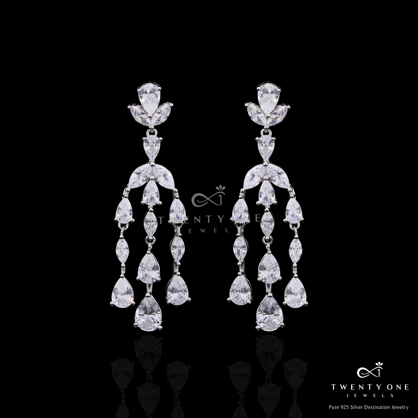Ultra Premium Drop and Marquise Solitaire Party Danglers on Pure 925 Silver