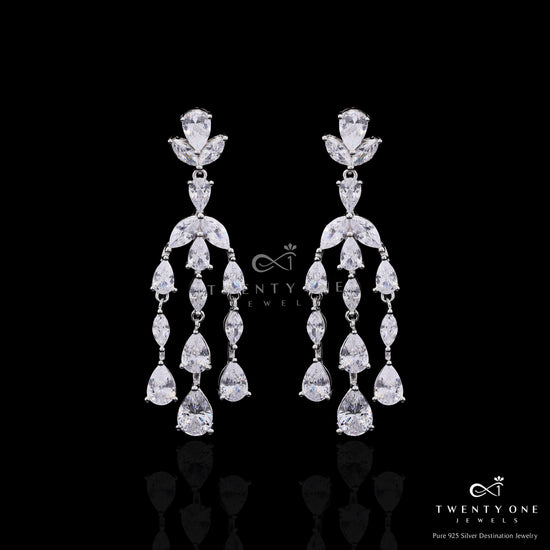 Ultra Premium Drop and Marquise Solitaire Party Danglers on Pure 925 Silver
