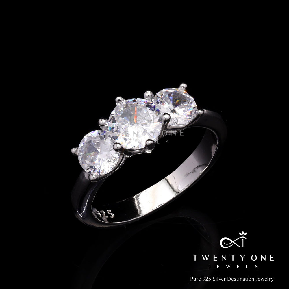 3 Solitaire Gaby Ring on Pure 925 Silver