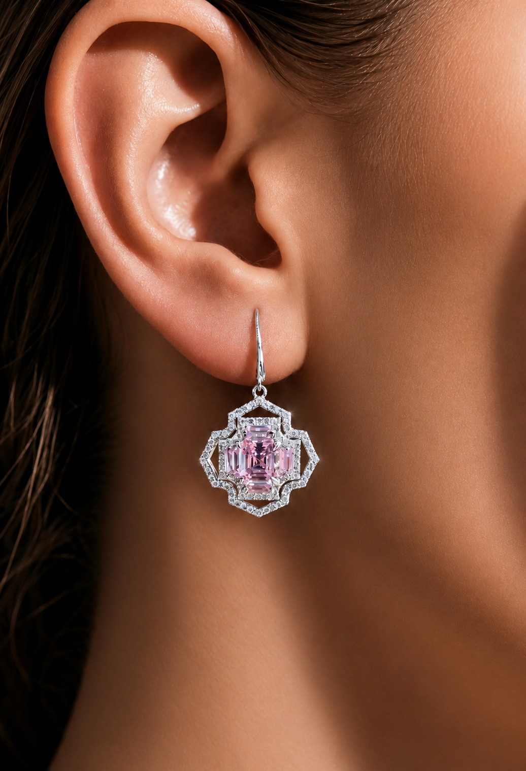 Ultra Premium Trance Pink Asscher Cut Solitaire Pendant Set on Pure 925 Silver