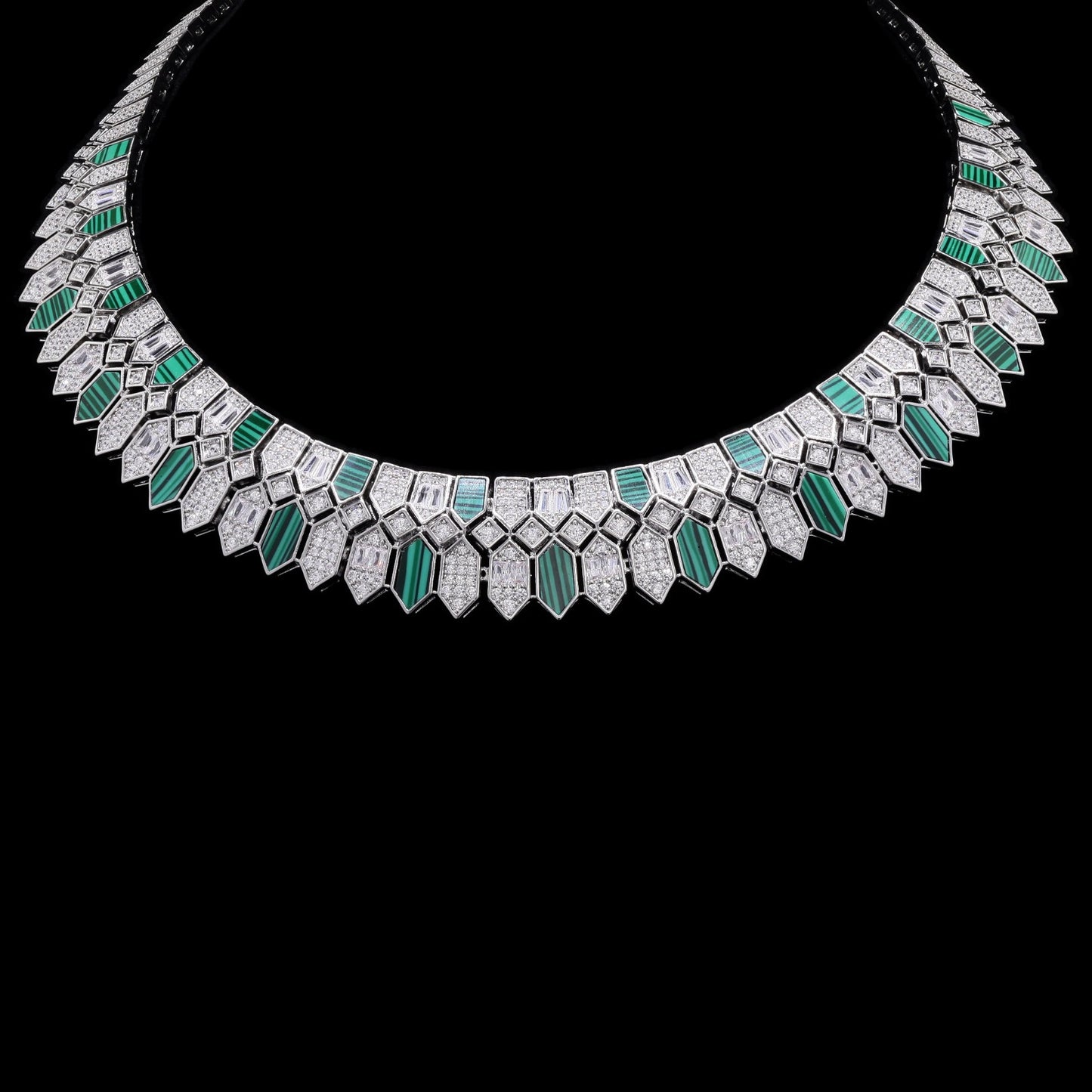 TOJ Everyday - Premium Italian Setting American Diamond and Green Malachite Kylie Necklace Set with Earrings