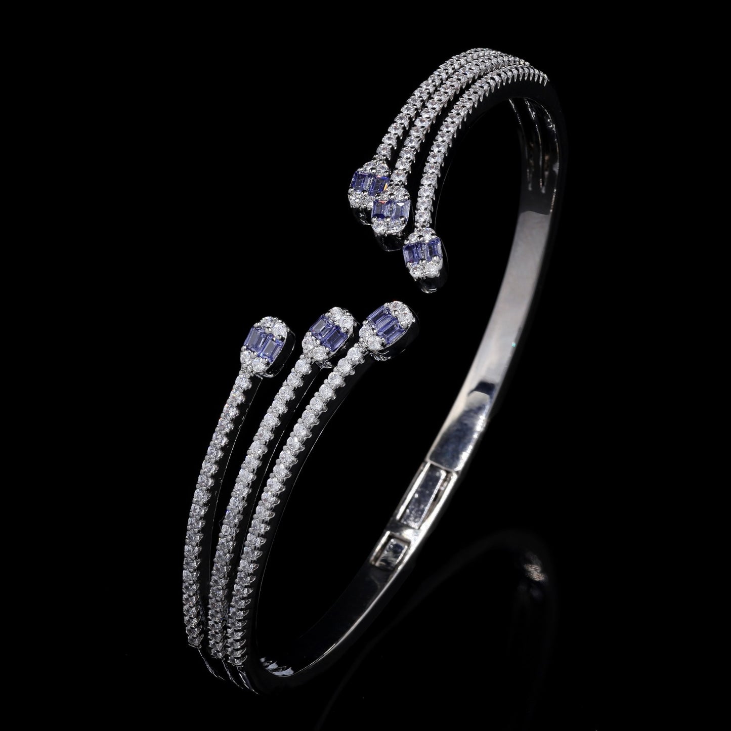 TOJ Everyday - Premium American Diamond Three Line Front Open Bracelet with Hydro Amethyst Detailing