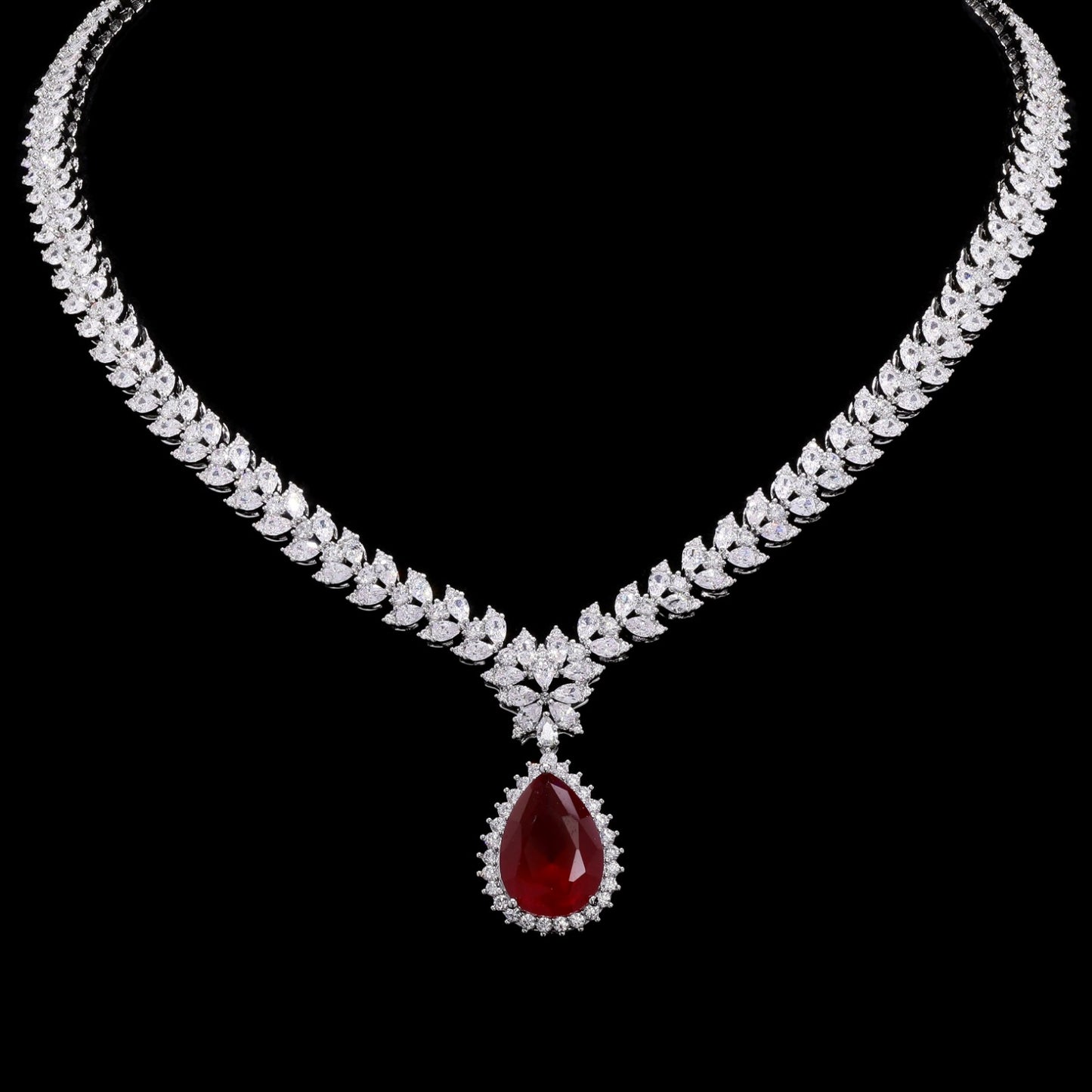TOJ Everyday - Premium Ruby and Marquise Diamond Beyonce Necklace Set with Earrings